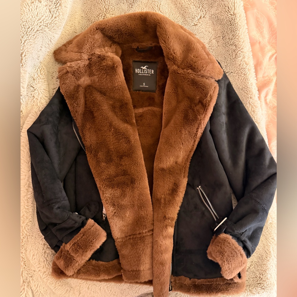 *SOLD* Hollister Black Jacket with Brown Faux Fur
